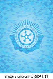 ninja star icon inside realistic light blue mosaic emblem