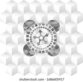 Ninja-Stern-Symbol innerhalb eines realistischen grauen Emblems mit geometrisch-weißem Hintergrund