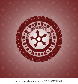 ninja star icon inside red emblem. Retro