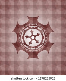 ninja star icon inside red emblem with geometric pattern. Seamless.