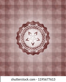 ninja star icon inside red badge with geometric background. Seamless.