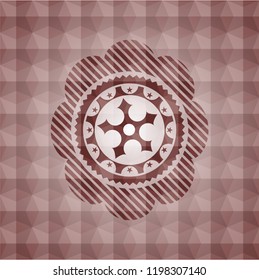 ninja star icon inside red seamless badge with geometric background.