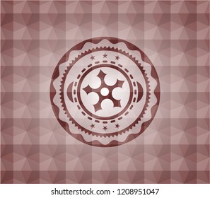 ninja star icon inside red seamless badge with geometric pattern background.