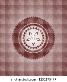 ninja star icon inside red geometric emblem. Seamless.