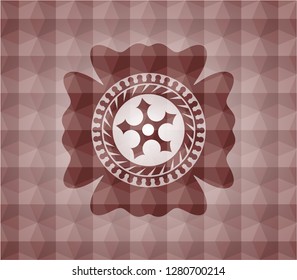 ninja star icon inside red badge with geometric background. Seamless.