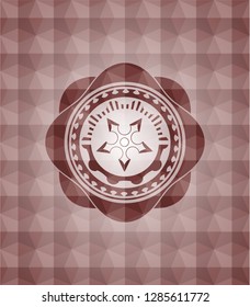 ninja star icon inside red seamless polygonal badge.