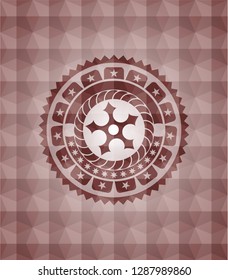 ninja star icon inside red emblem with geometric pattern. Seamless.