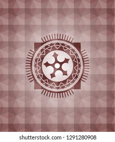 ninja star icon inside red badge with geometric background. Seamless.