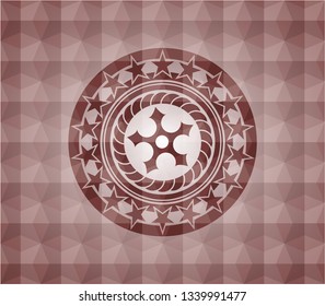 ninja star icon inside red seamless badge with geometric pattern background.