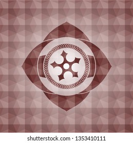ninja star icon inside red seamless badge with geometric pattern.