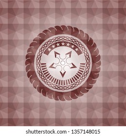 ninja star icon inside red seamless emblem with geometric pattern.
