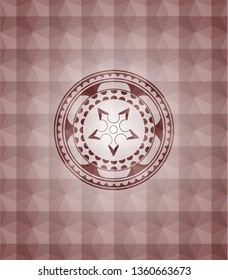 ninja star icon inside red emblem with geometric background. Seamless.
