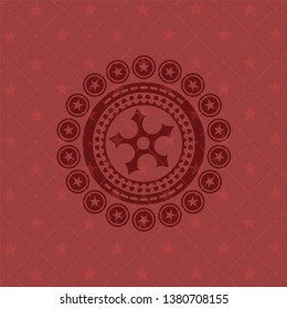 ninja star icon inside red emblem. Retro