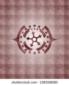 ninja star icon inside red seamless emblem with geometric background.