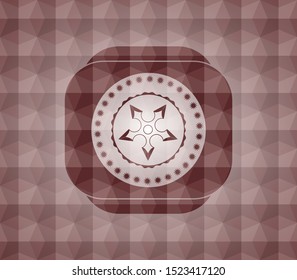 ninja star icon inside red seamless badge with geometric pattern background.