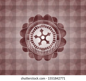 ninja star icon inside red seamless badge with geometric background.