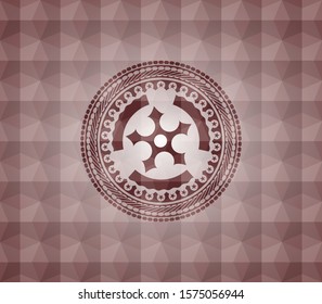 ninja star icon inside red badge with geometric pattern. Seamless.