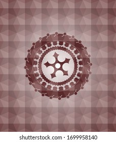 ninja star icon inside red seamless badge with geometric pattern.