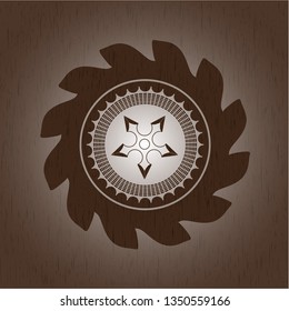 ninja star icon inside retro style wood emblem