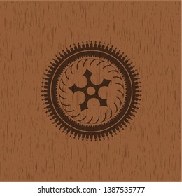 ninja star icon inside retro style wood emblem