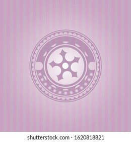 ninja star icon inside retro pink emblem