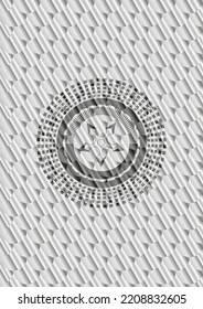 ninja star icon inside shiny silver badge. Scales pattern. Vector Illustration. Detailed. 