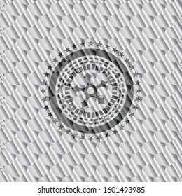 ninja star icon inside silver color emblem or badge. Scales pattern. Vector Illustration. Detailed.