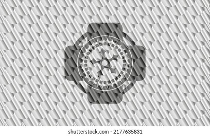 ninja star icon inside silver color emblem. Scales pattern. Vector Illustration. Detailed. 