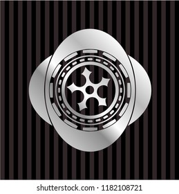  ninja star icon inside silvery badge or emblem