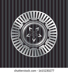 ninja star icon inside silvery badge or emblem
