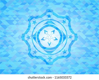 ninja star icon inside sky blue mosaic emblem