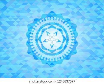 ninja star icon inside sky blue emblem with mosaic background