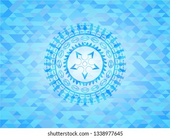 ninja star icon inside sky blue emblem with mosaic background
