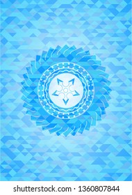 ninja star icon inside sky blue emblem with mosaic background