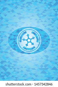 ninja star icon inside sky blue emblem with triangle mosaic background