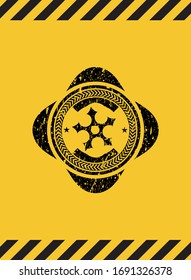 ninja star icon inside warning sign, black grunge emblem. Vector Illustration. Detailed.