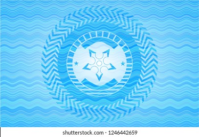 ninja star icon inside water wave emblem background.