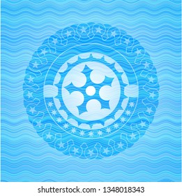 ninja star icon inside water wave emblem background.
