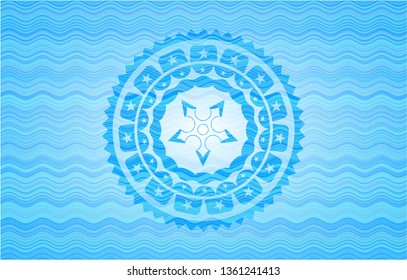 ninja star icon inside water wave concept style emblem.