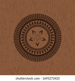 icono de la estrella ninja dentro del emblema de madera. Retro