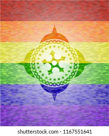 ninja star icon on mosaic background with the colors of the LGBT flag
