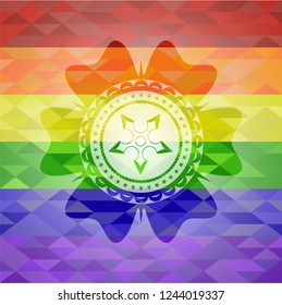 ninja star icon on mosaic background with the colors of the LGBT flag