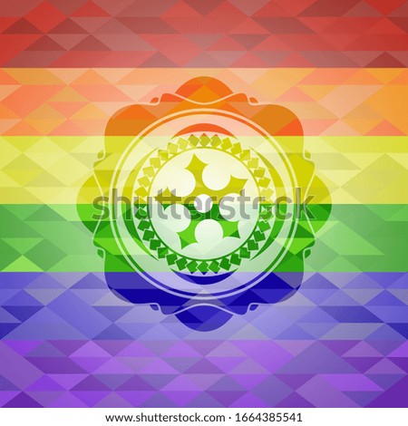 ninja star icon on mosaic background with the colors of the LGBT flag