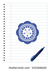 ninja star icon pen effect. Blue ink. Vector Illustration. Detailed.