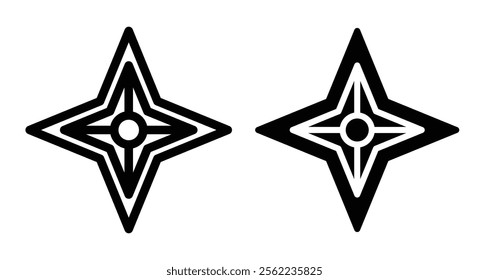 Ninja star Icons pack in outlined and flat versions