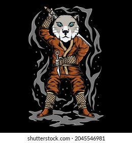 Ninja style cat design 
illustration