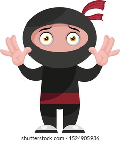 Ninja surrendering, illustration, vector on white background.