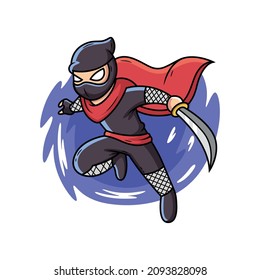 Ninja mit Schwertkartoon. Cartoon-Vektorgrafik einzeln auf Premium-Vektorgrafik