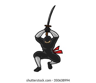 ninja sword character illustration logo icon vector