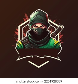 Ninja with sword esports mascot, gaming logo template, illustration